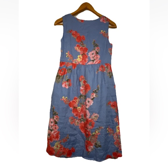Joules Lisia Women’s 8 Sleeveless Button Down Blue Floral Lined Dress Flax Linen - Picture 3 of 15
